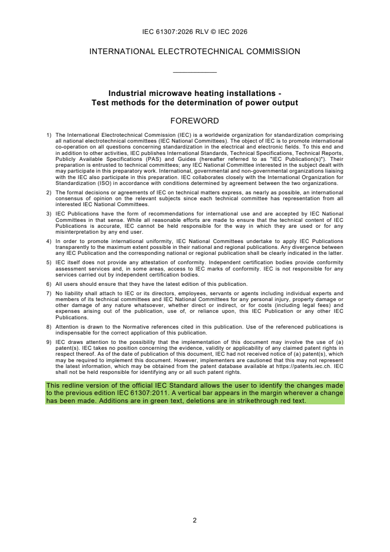 IEC 61307:2026 REDLINE IEC 61307:2026 RLV - Industrial microwave heating installations - Test methods for the determination of power output - Page 4 preview