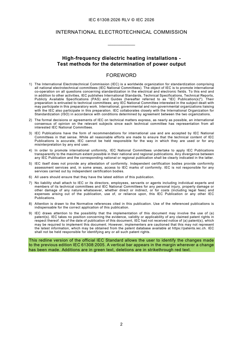 IEC 61308:2026 REDLINE IEC 61308:2026 RLV - High-frequency dielectric heating installations - Test methods for the determination of power output - Page 4 preview