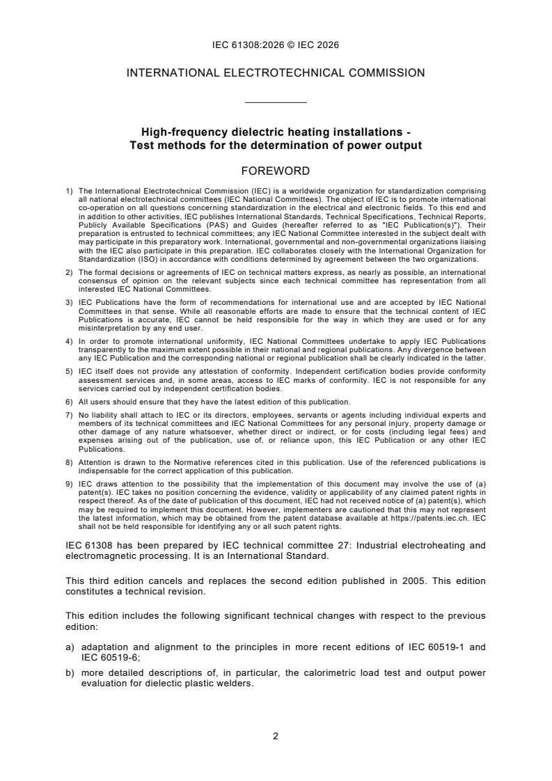IEC 61308:2026 IEC 61308:2026 - High-frequency dielectric heating installations - Test methods for the determination of power output - Page 4 preview