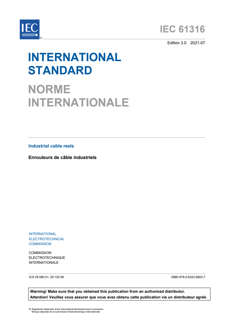 IEC 61316:2021 IEC 61316:2021 - Industrial cable reels
Released:7/8/2021 - Page 3 preview