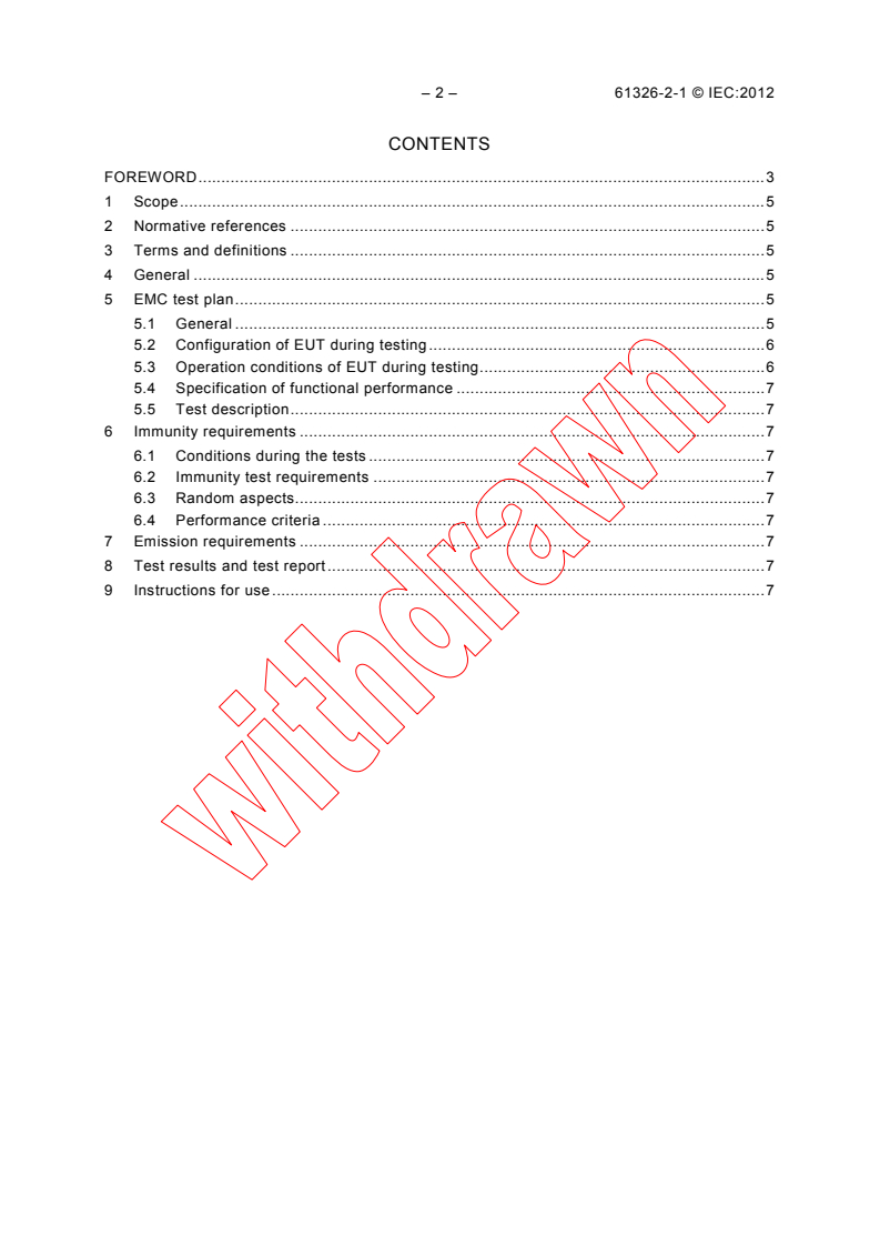 IEC 61326-2-1:2012 IEC 61326-2-1:2012 - Electrical equipment for measurement, control and laboratory use - EMC requirements - Part 2-1: Particular requirements - Test configurations, operational conditions and performance criteria for sensitive test and measurement equipment for EMC unprotected applications - Page 4 preview