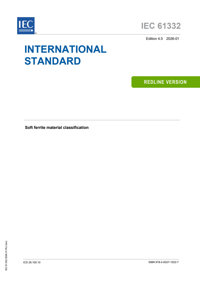 IEC 61332:2026 IEC 61332:2026 RLV - Soft ferrite material classification
Released:23. 01. 2026
Isbn:9782832710227 - Page 1 preview