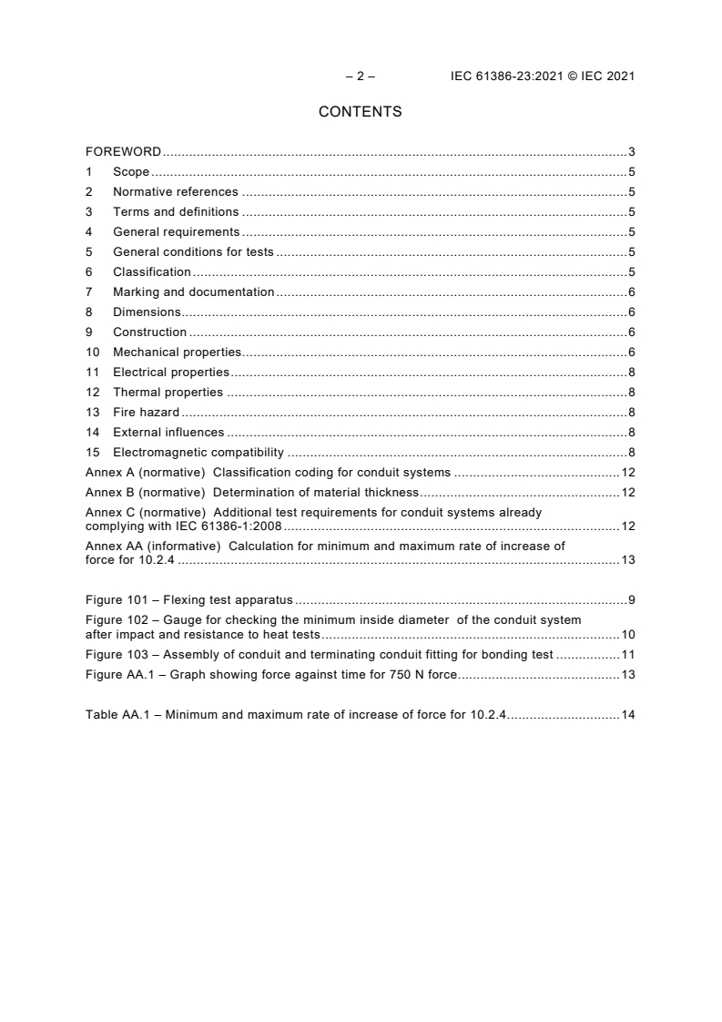 IEC 61386-23:2021 IEC 61386-23:2021 - Conduit systems for cable management - Part 23: Particular requirements - Flexible conduit systems
Released:4/12/2021 - Page 4 preview