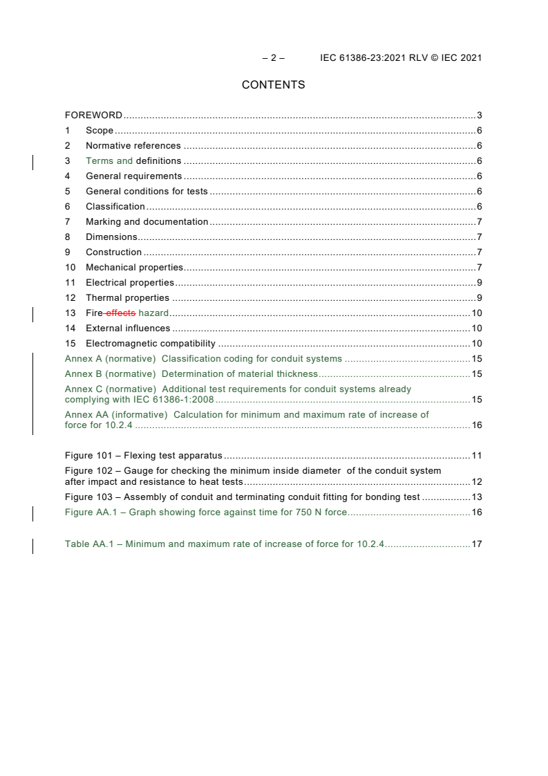 IEC 61386-23:2021 IEC 61386-23:2021 RLV - Conduit systems for cable management - Part 23: Particular requirements - Flexible conduit systems
Released:4/12/2021 - Page 4 preview