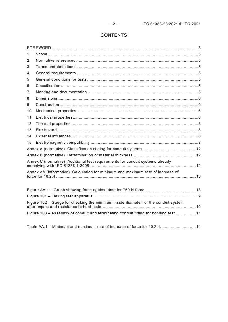 IEC 61386-23:2021 IEC 61386-23:2021 - Conduit systems for cable management - Part 23: Particular requirements - Flexible conduit systems
Released:4/12/2021 - Page 4 preview