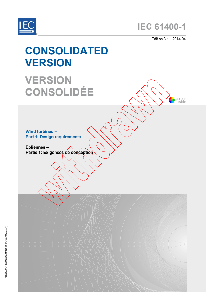IEC 61400-1:2005 IEC 61400-1:2005+AMD1:2010 CSV - Wind turbines - Part 1: Design requirements
Released:4/15/2014 - Page 1 preview