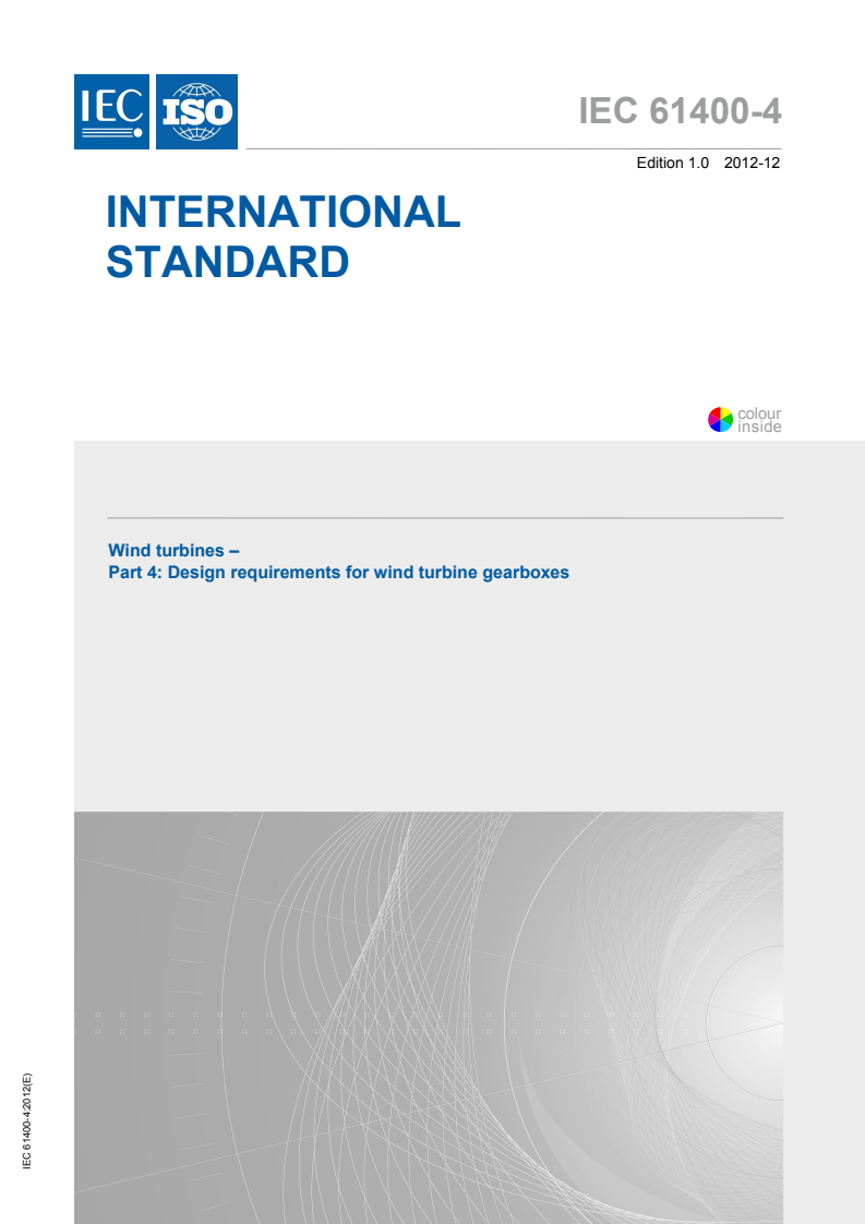 IEC 61400-4:2012 IEC 61400-4:2012 - Wind turbines - Part 4: Design requirements for wind turbine gearboxes
Released:12/4/2012 - Page 1 preview