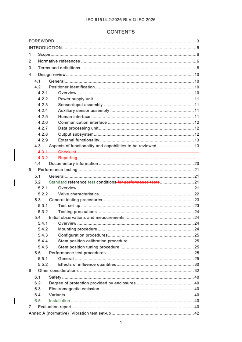 IEC 61514-2:2026 REDLINE IEC 61514-2:2026 RLV - Industrial process control systems - Methods of evaluating the performance of valve positioners with pneumatic outputs - Part 2: Test Methods for intelligent positioners mounted on an actuator valve assembly - Page 3 preview