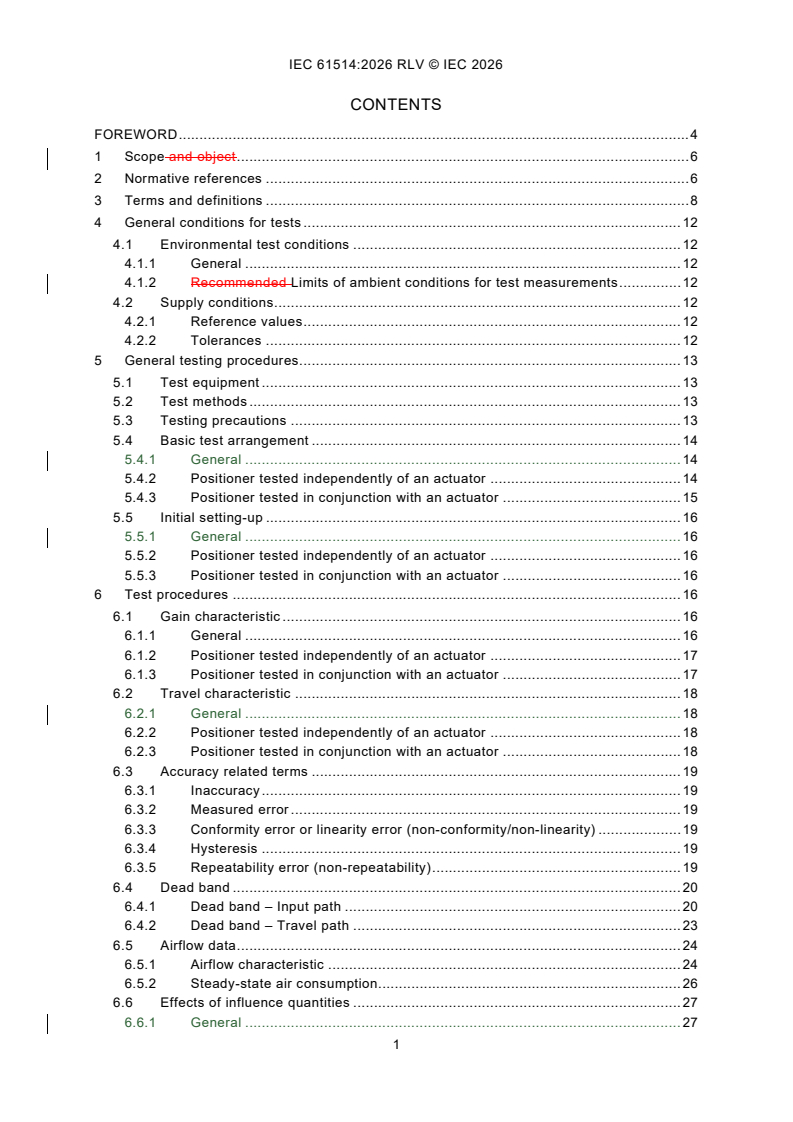 IEC 61514:2026 REDLINE IEC 61514:2026 RLV - Industrial-process control systems - Methods of evaluating the performance of valve positioners with pneumatic outputs - Page 3 preview