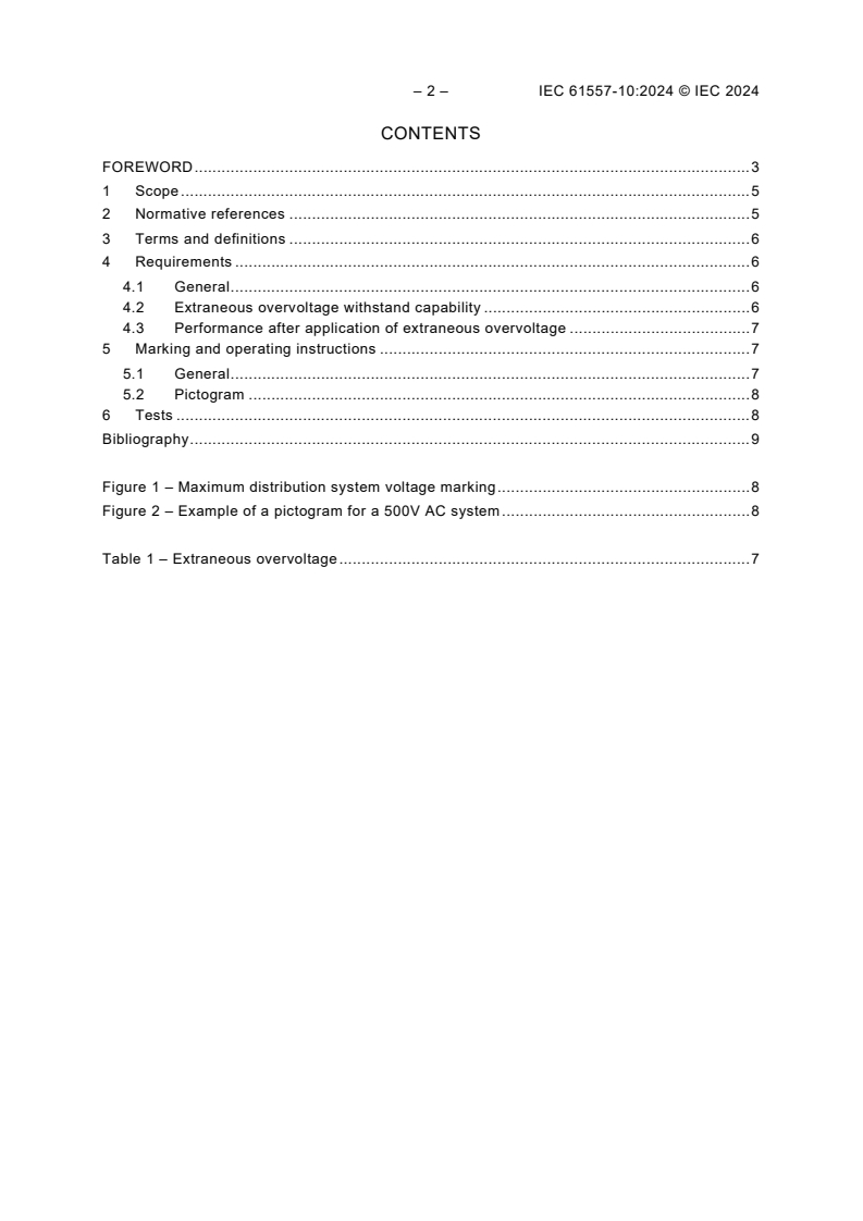 IEC 61557-10:2024 IEC 61557-10:2024 - Electrical safety in low voltage distribution systems up to 1 000 V AC and 1 500 V DC - Equipment for testing, measuring or monitoring of protective measures - Part 10: Combined measuring equipment for testing, measuring and monitoring of protective measures - Page 4 preview