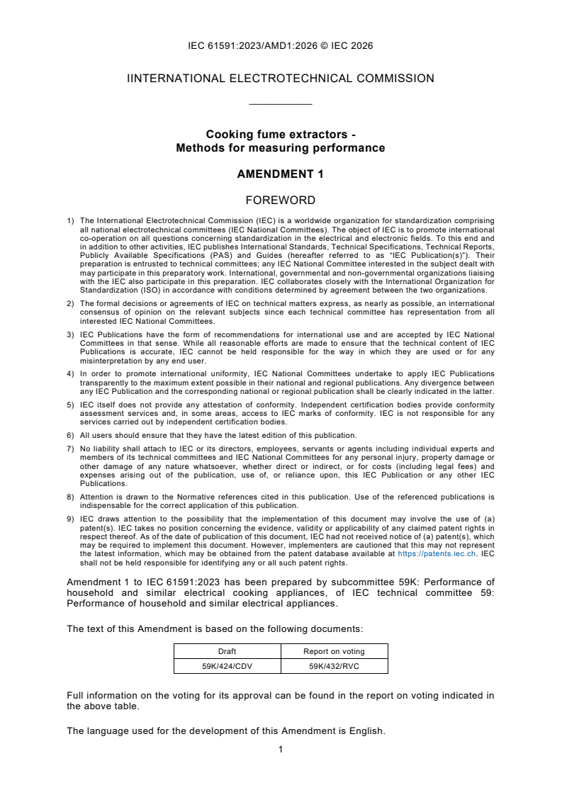 IEC 61591:2023/AMD1:2026 IEC 61591:2023/AMD1:2026 - Amendment 1 - Cooking fume extractors - Methods for measuring performance - Page 3 preview