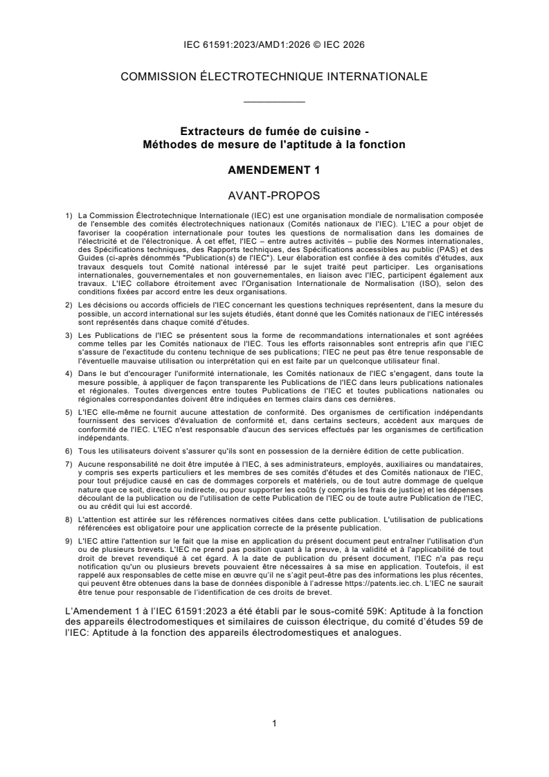 IEC 61591:2023/AMD1:2026 IEC 61591:2023/AMD1:2026 - Amendement 1 - Extracteurs de fumée de cuisine - Méthodes de mesure de l'aptitude à la fonction - Page 3 preview