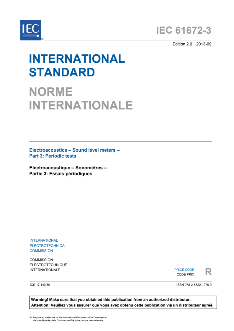 IEC 61672-3:2013 IEC 61672-3:2013 - Electroacoustics - Sound level meters - Part 3: Periodic tests
Released:9/30/2013 - Page 3 preview