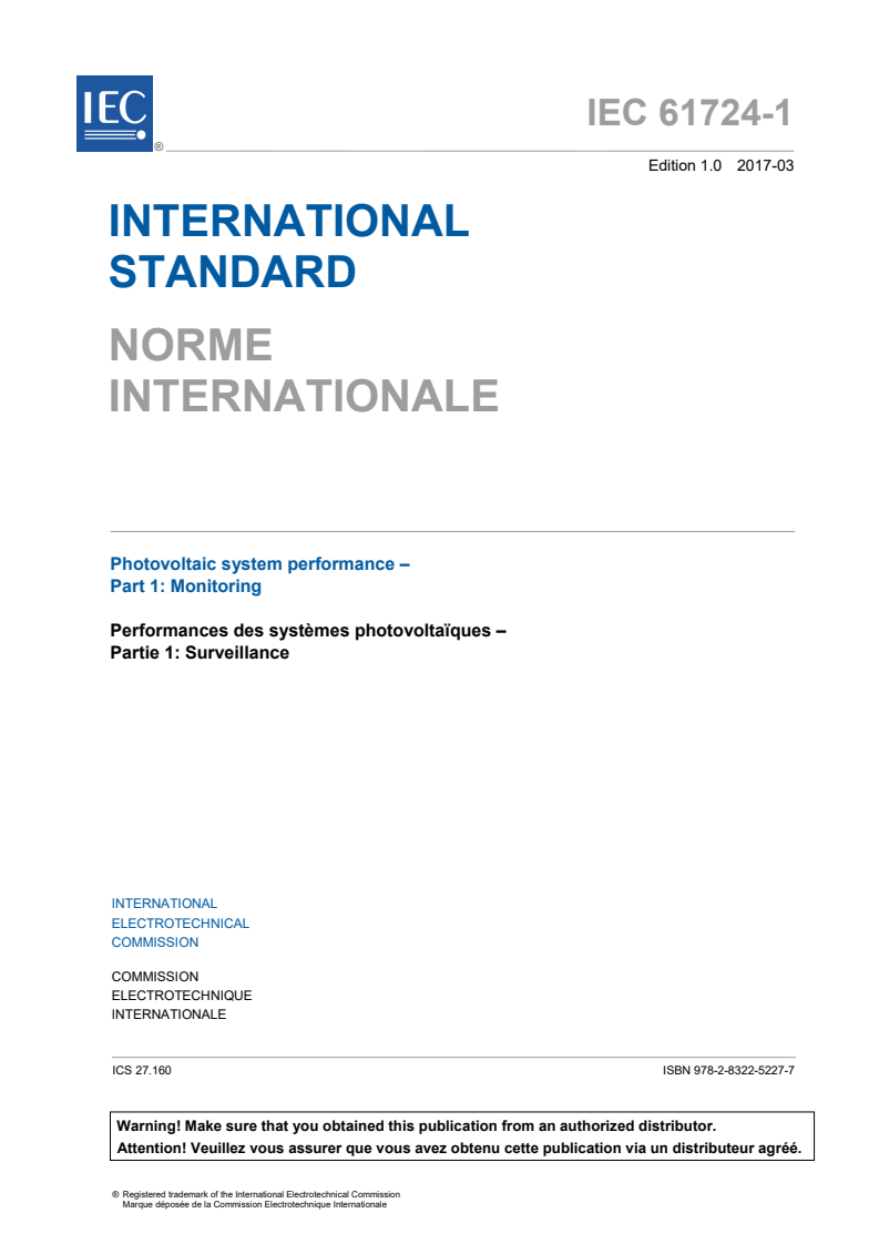 IEC 61724-1:2017 IEC 61724-1:2017 - Photovoltaic system performance - Part 1: Monitoring
Released:1/17/2019 - Page 3 preview