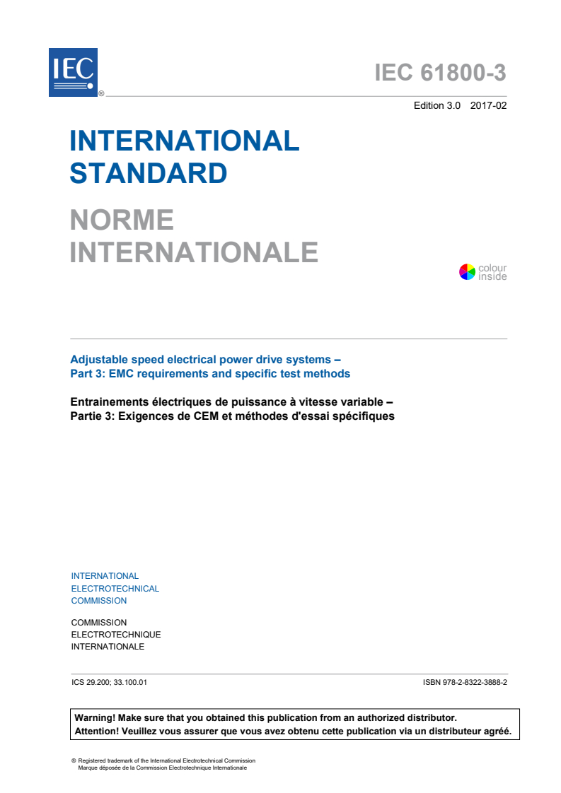 IEC 61800-3:2017 IEC 61800-3:2017 - Adjustable speed electrical power drive systems - Part 3: EMC requirements and specific test methods
Released:2/23/2017 - Page 3 preview