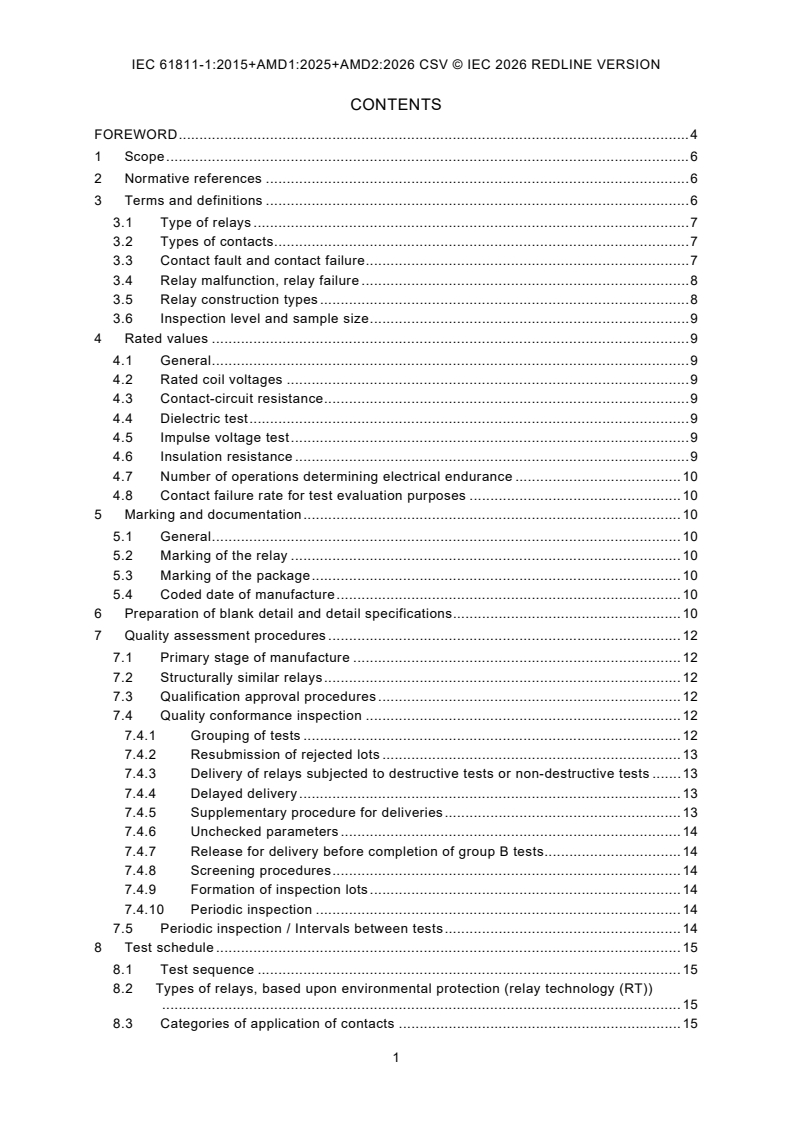 IEC 61811-1:2015 IEC 61811-1:2015+AMD1:2025+AMD2:2026 CSV - Electromechanical telecom elementary relays of assessed quality - Part 1: Generic specification and blank detail specification - Page 3 preview