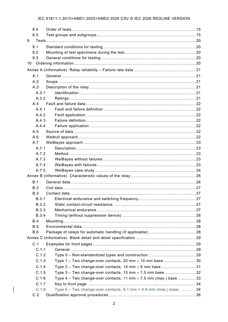 IEC 61811-1:2015 IEC 61811-1:2015+AMD1:2025+AMD2:2026 CSV - Electromechanical telecom elementary relays of assessed quality - Part 1: Generic specification and blank detail specification - Page 4 preview