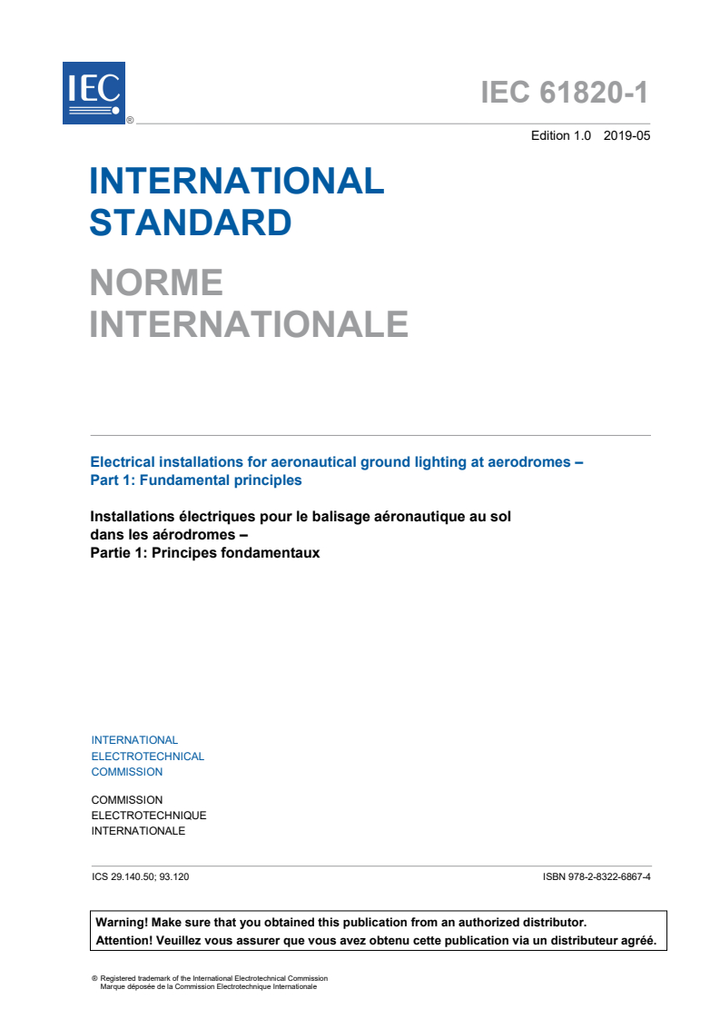 IEC 61820-1:2019 IEC 61820-1:2019 - Electrical installations for aeronautical ground lighting at aerodromes - Part 1: Fundamental principles
Released:5/2/2019 - Page 3 preview