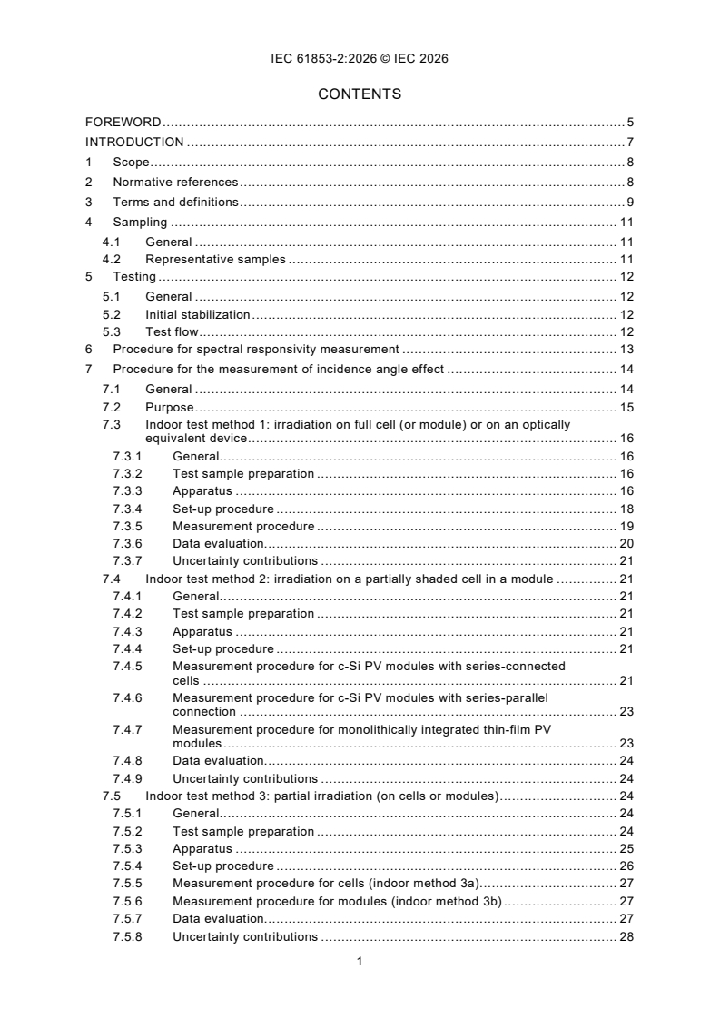IEC 61853-2:2026 IEC 61853-2:2026 - Photovoltaic (PV) module performance testing and energy rating - Part 2: Spectral responsivity, incidence angle and nominal module operating temperature measurements - Page 3 preview