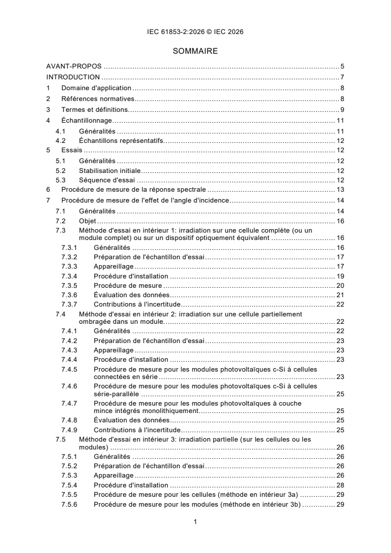 IEC 61853-2:2026 IEC 61853-2:2026 - Essais de performance et caractéristiques assignées d'énergie des modules photovoltaïques (PV) – Partie 2: Mesurages de réponse spectrale, d'angle d'incidence et de température nominale de fonctionnement des modules - Page 3 preview