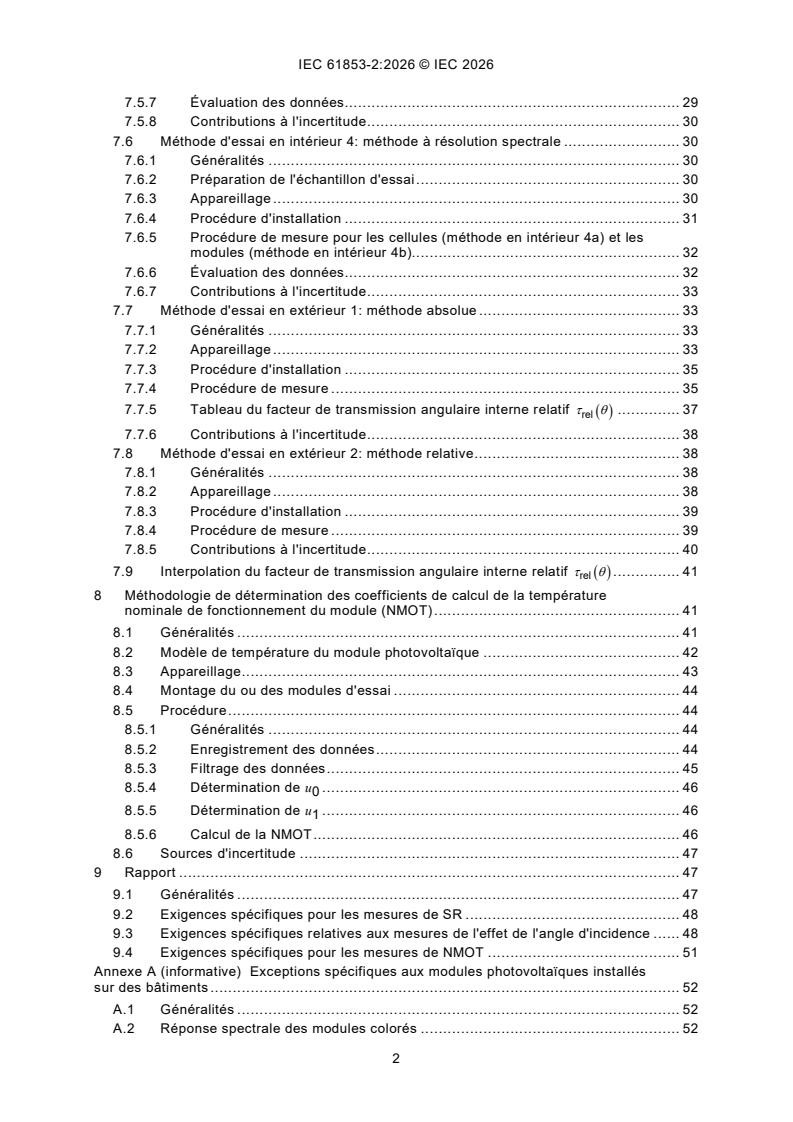 IEC 61853-2:2026 IEC 61853-2:2026 - Essais de performance et caractéristiques assignées d'énergie des modules photovoltaïques (PV) – Partie 2: Mesurages de réponse spectrale, d'angle d'incidence et de température nominale de fonctionnement des modules - Page 4 preview