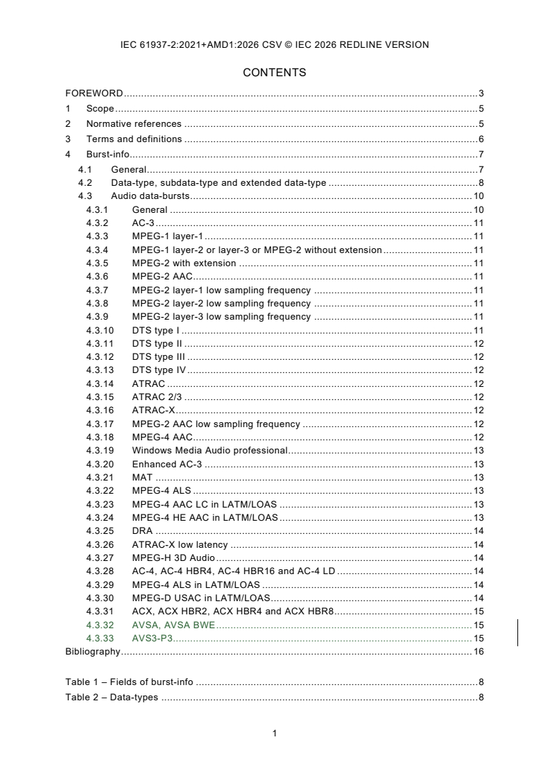 IEC 61937-2:2021 IEC 61937-2:2021+AMD1:2026 CSV - Digital audio - Interface for non-linear PCM encoded audio bitstreams applying IEC 60958 - Part 2: Burst-info - Page 3 preview
