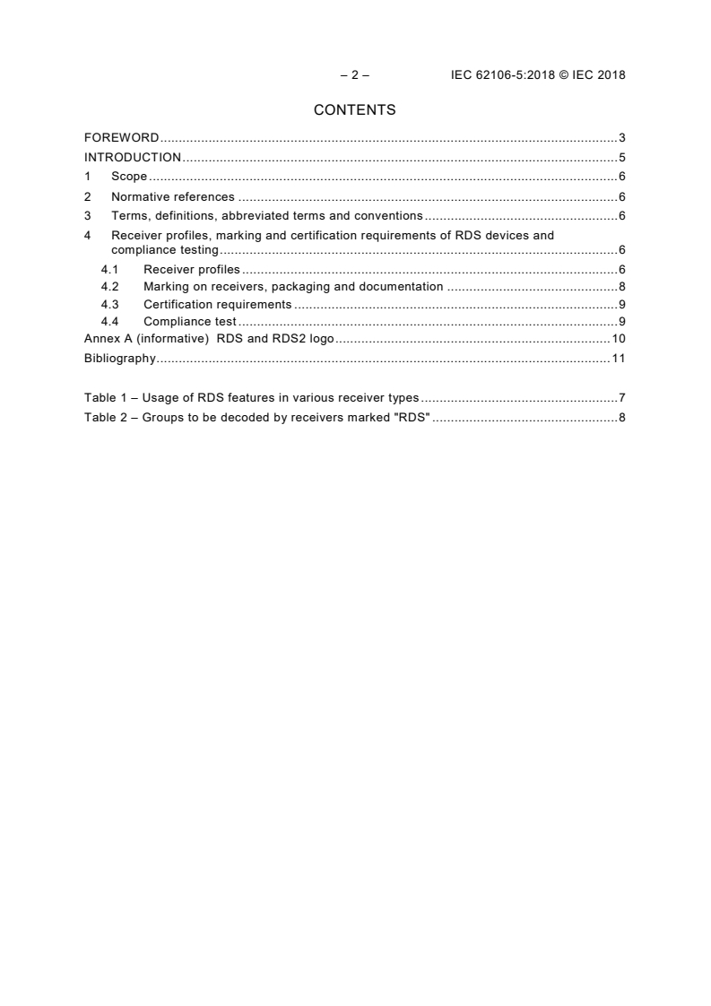 IEC 62106-5:2018 IEC 62106-5:2018 - Radio data system (RDS) - VHF/FM sound broadcasting in the frequency range from 64,0 MHz to 108,0 MHz - Part 5: Marking of RDS receiver devices
Released:9/24/2018 - Page 4 preview