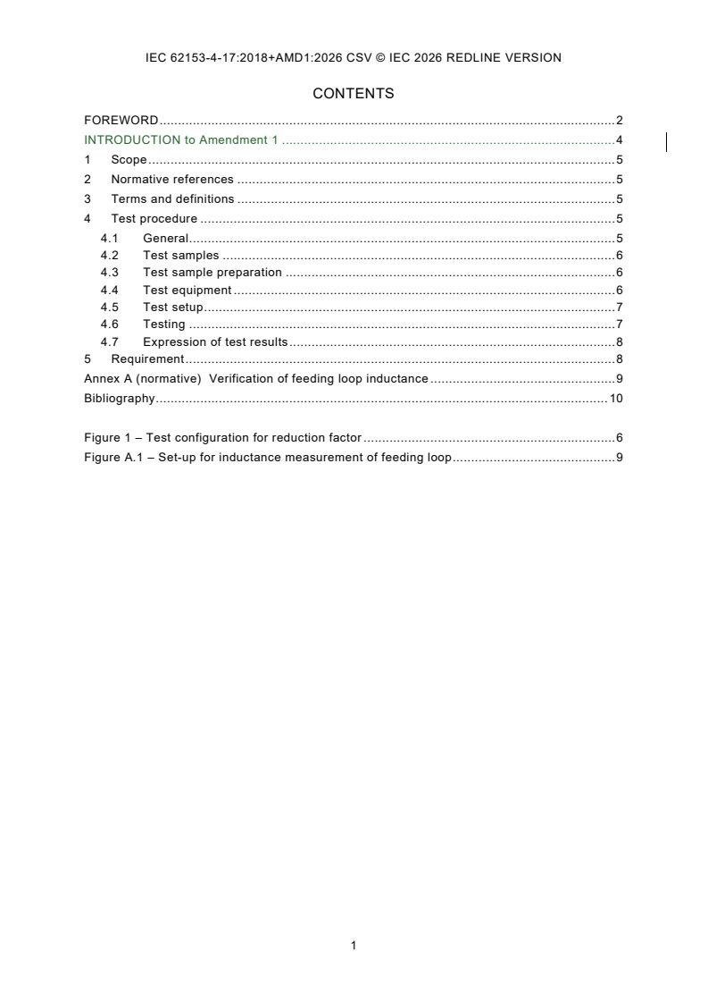 IEC 62153-4-17:2018 IEC 62153-4-17:2018+AMD1:2026 CSV - Metallic cables and other passive components - Test methods - Part 4-17: Electromagnetic compatibility (EMC) - Reduction Factor - Page 3 preview