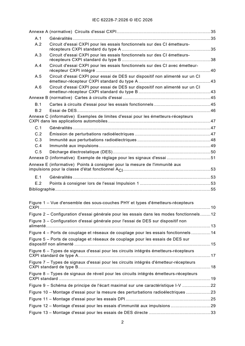 IEC 62228-7:2026 iec62228-7{ed2.0}fr - Circuits intégrés - Évaluation de la CEM des émetteurs-récepteurs - Partie 7: Émetteurs-récepteurs CXPI - Page 4 preview