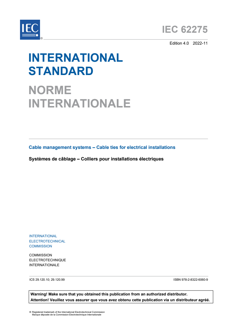 IEC 62275:2022 IEC 62275:2022 - Cable management systems - Cable ties for electrical installations
Released:11/22/2022 - Page 3 preview