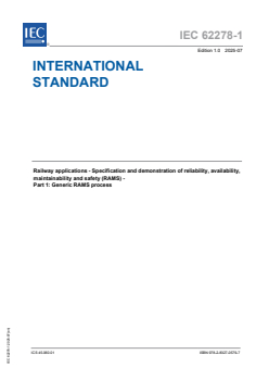 IEC 62278-1:2025 - Railway applications - Specification and demonstration of reliability, availability, maintainability and safety (RAMS) - Part 1: Generic RAMS process
Released:24. 07. 2025
Isbn:9782832705797 - Page 1 preview