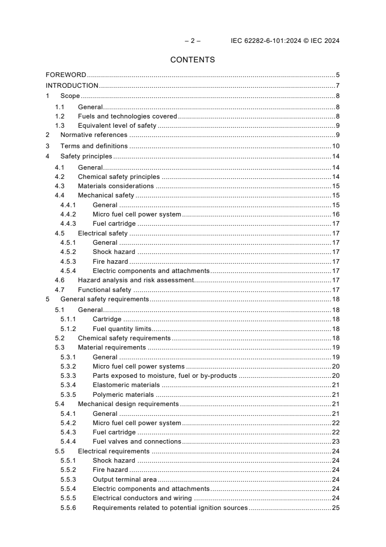 IEC 62282-6-101:2024 IEC 62282-6-101:2024 - Fuel cell technologies - Part 6-101: Micro fuel cell power systems - Safety - General requirements
Released:2/16/2024 - Page 4 preview