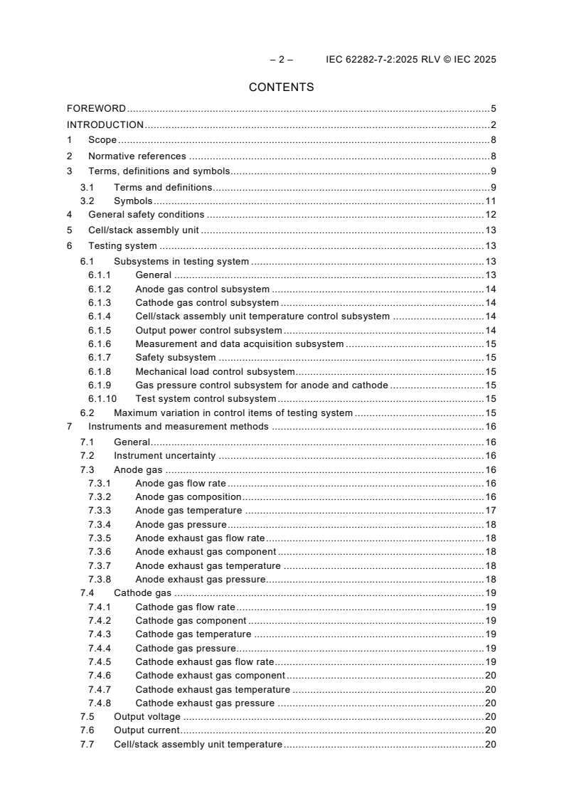 IEC 62282-7-2:2025 REDLINE IEC 62282-7-2:2025 RLV - Fuel cell technologies - Part 7-2: Test methods - Single cell and stack performance tests for solid oxide fuel cells (SOFCs)/7/2025 - Page 4 preview