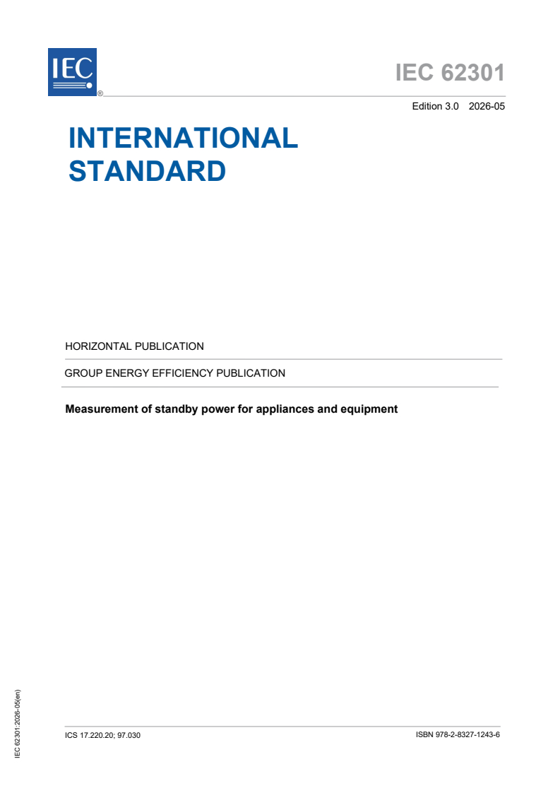 IEC 62301:2026 IEC 62301:2026 - Measurement of standby power for appliances and equipment - Page 1 preview