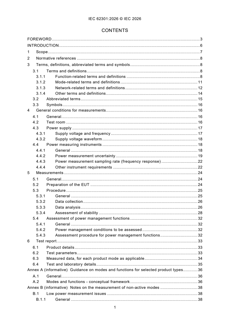 IEC 62301:2026 IEC 62301:2026 - Measurement of standby power for appliances and equipment - Page 3 preview