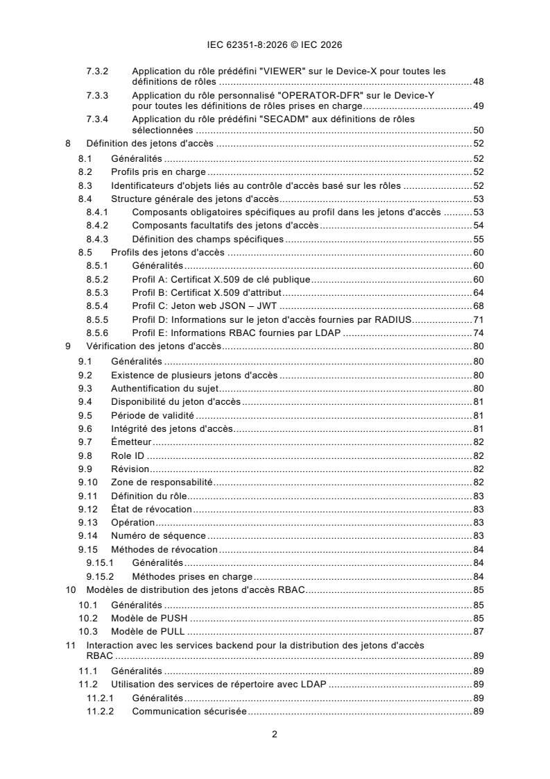 IEC 62351-8:2026 iec62351-8{ed2.0}fr - IEC 62351-8:2026 - Gestion des systèmes de puissance et échanges d'informations associés - Sécurité des communications et des données - Partie 8: Contrôle d'accès basé sur les rôles pour la gestion de systèmes de puissance - Page 4 preview