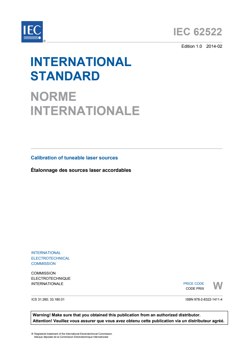 IEC 62522:2014 IEC 62522:2014 - Calibration of tuneable laser sources
Released:2/14/2014 - Page 3 preview