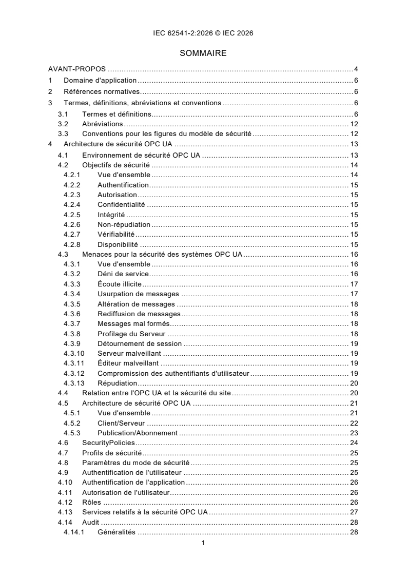 IEC 62541-2:2026 IEC 62541-2:2026 - Architecture unifiée OPC - Partie 2: Modèle de sécurité/12/2026 - Page 3 preview
