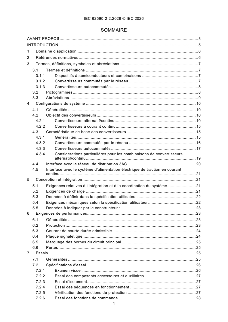 IEC 62590-2-2:2026 IEC 62590-2-2:2026 - Applications ferroviaires - Convertisseurs électroniques de puissance pour installations fixes - Partie 2-2 : Applications de traction en courant continu - Convertisseurs commandés - Page 3 preview