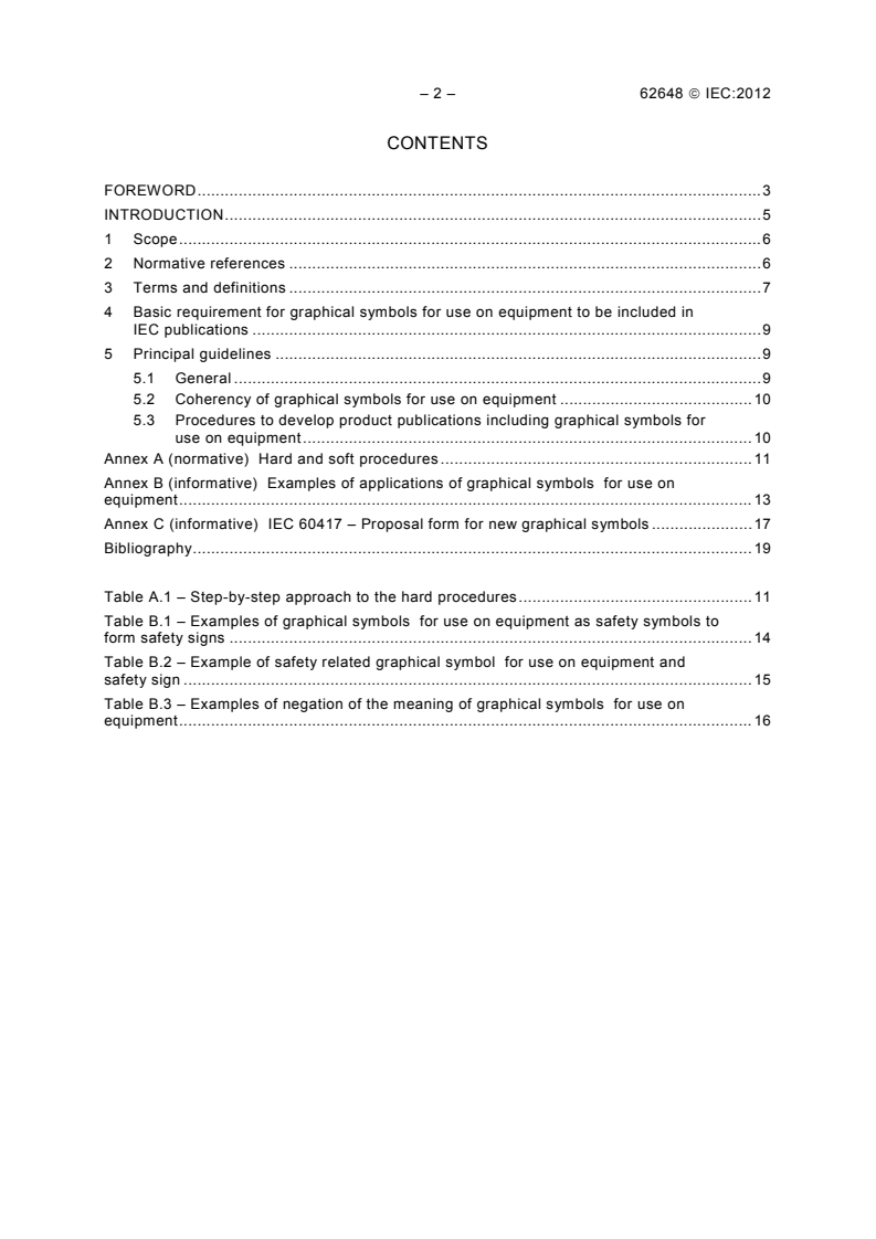 IEC 62648:2012 IEC 62648:2012 - Graphical symbols for use on equipment - Guidelines for the inclusion of graphical symbols in IEC publications
Released:6/14/2012 - Page 4 preview