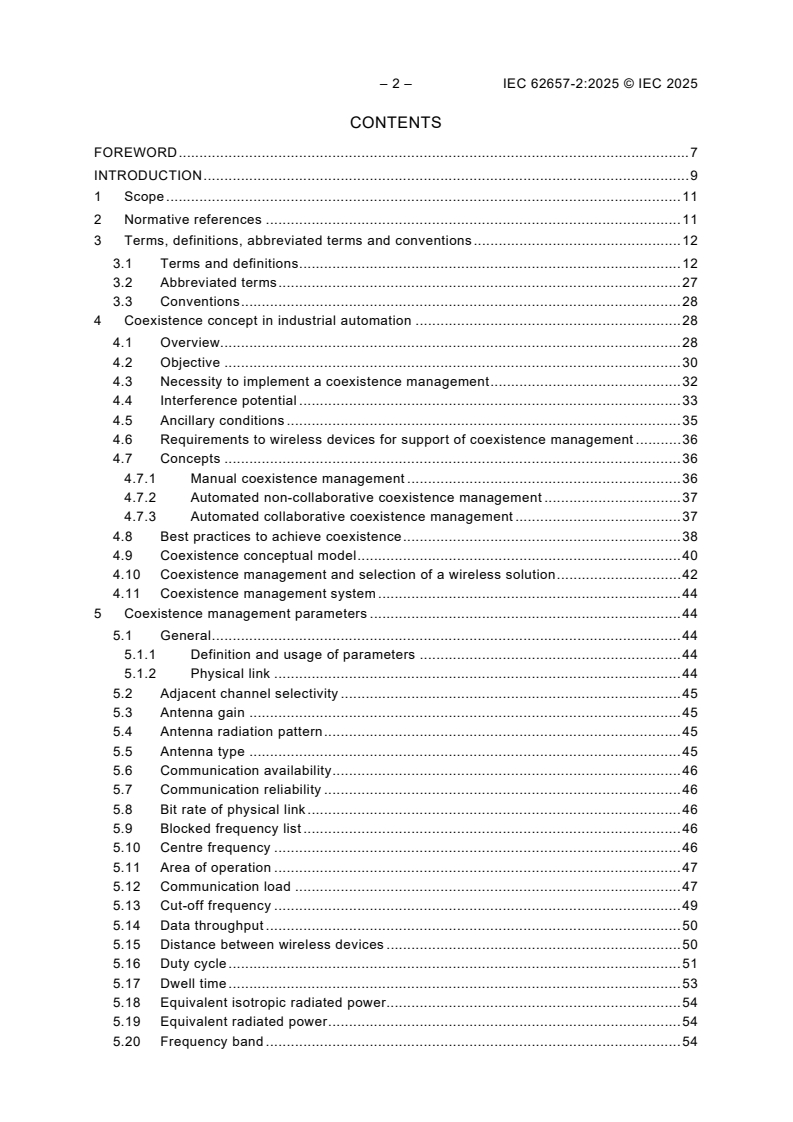 IEC 62657-2:2025 IEC 62657-2:2025 - Industrial networks - Coexistence of wireless systems - Part 2: Coexistence management
Released:2/14/2025 - Page 4 preview