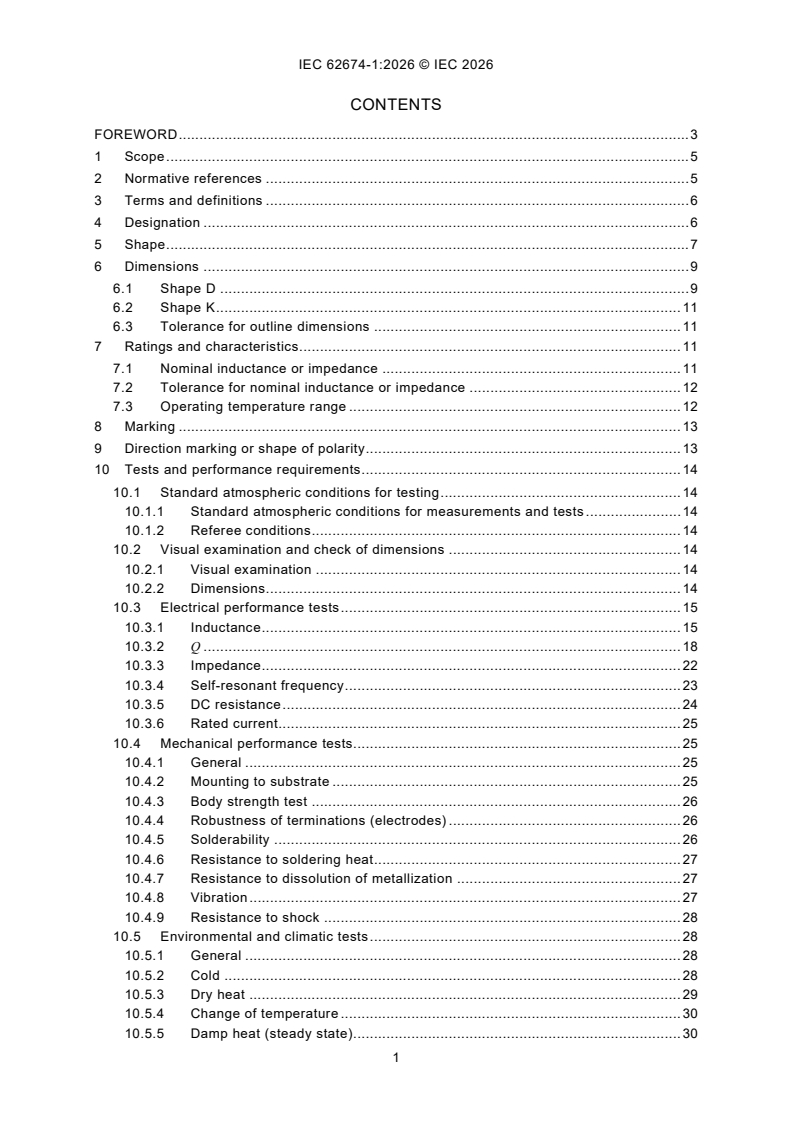 IEC 62674-1:2026 IEC 62674-1:2026 - High frequency inductive components - Part 1: Fixed surface mount inductors for use in electronic and telecommunication equipment - Page 3 preview