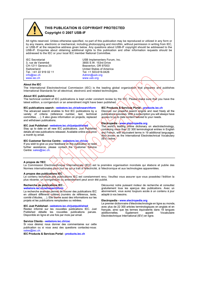 IEC 62680-4:2013 IEC 62680-4:2013 - Universal serial bus interfaces for data and power - Part 4: Universal Serial Bus Cables and Connectors Class Document, Revision 2.0
Released:6/19/2013 - Page 2 preview