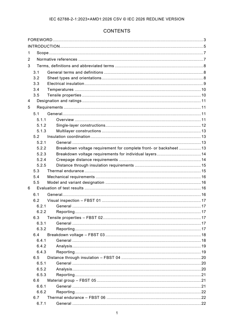 IEC 62788-2-1:2023 IEC 62788-2-1:2023+AMD1:2026 CSV - Measurement procedures for materials used in photovoltaic modules - Part 2-1: Polymeric materials - Frontsheet and backsheet - Safety requirements - Page 3 preview