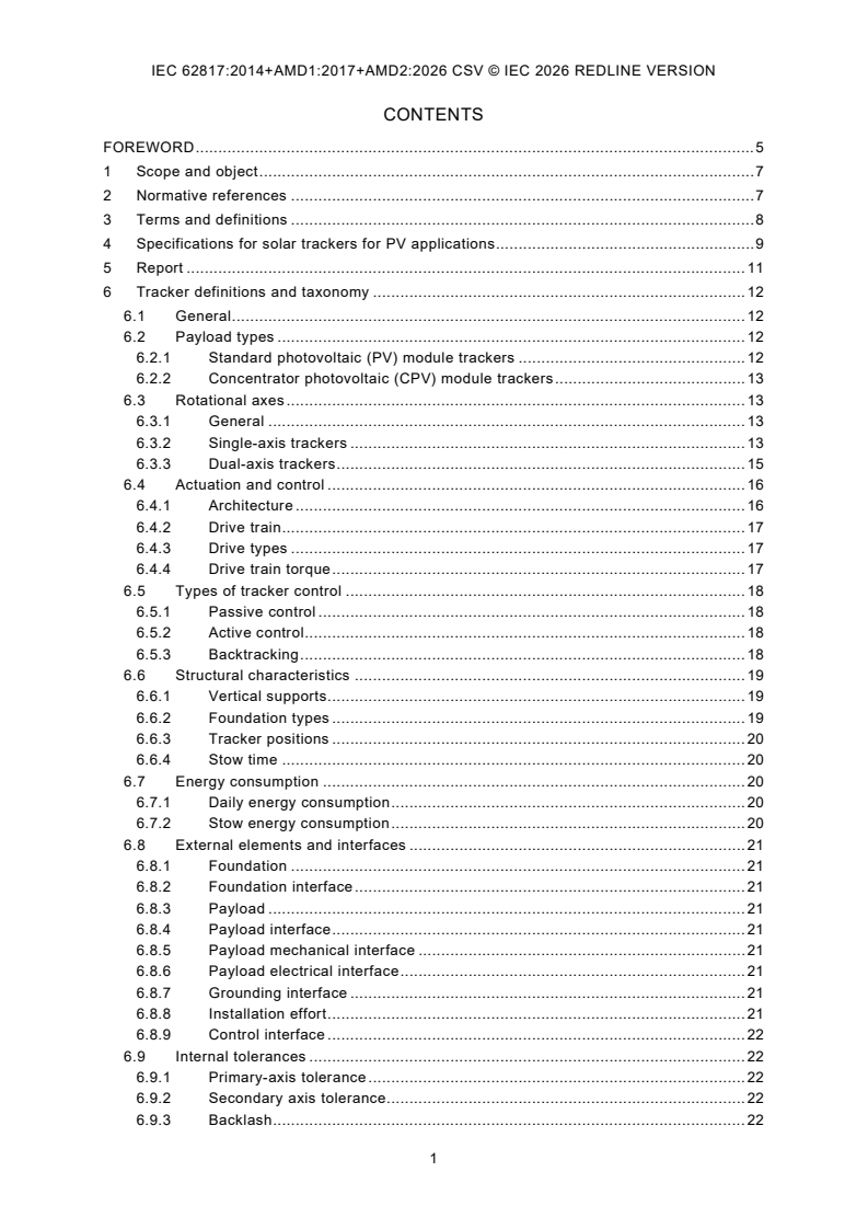 IEC 62817:2014 IEC 62817:2014+AMD1:2017+AMD2:2026 CSV - Photovoltaic systems - Design qualification of solar trackers - Page 3 preview