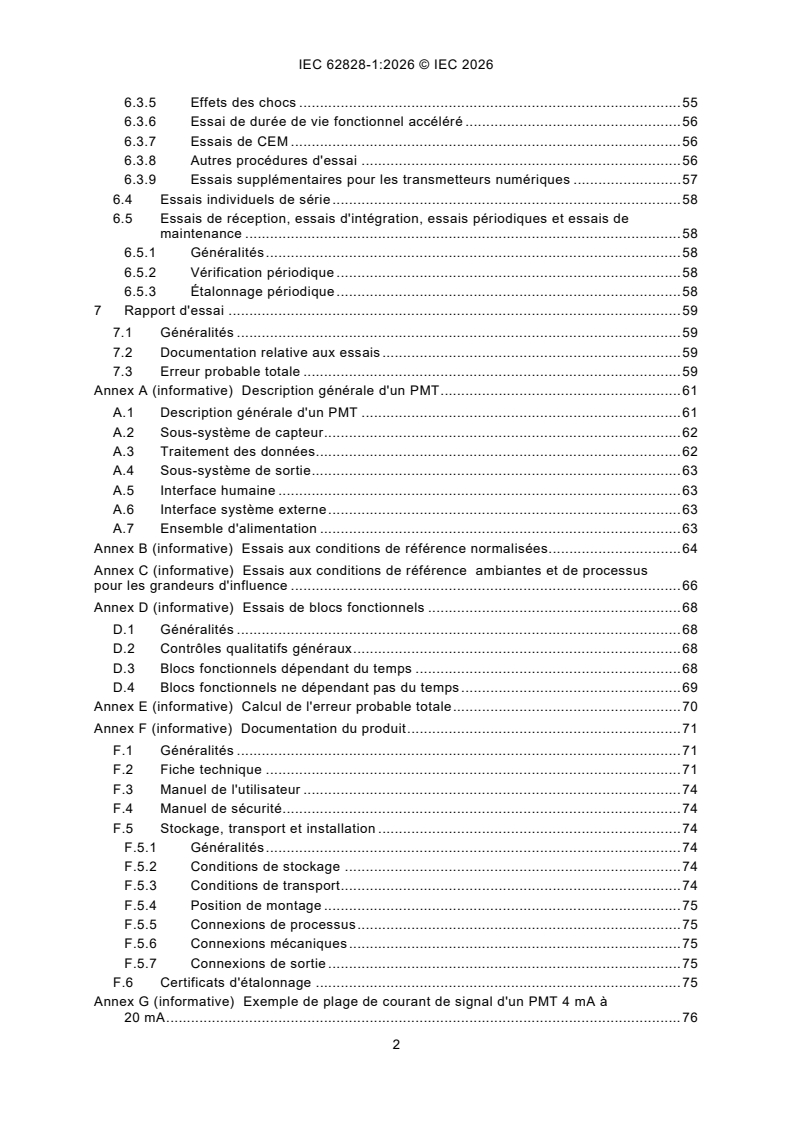 IEC 62828-1:2026 iec62828-1{ed2.0}fr - Conditions de référence et procédures pour l'essai des transmetteurs de mesure industrielle et de processus - Partie 1: Procédures générales pour tous les types de transmetteurs - Page 4 preview