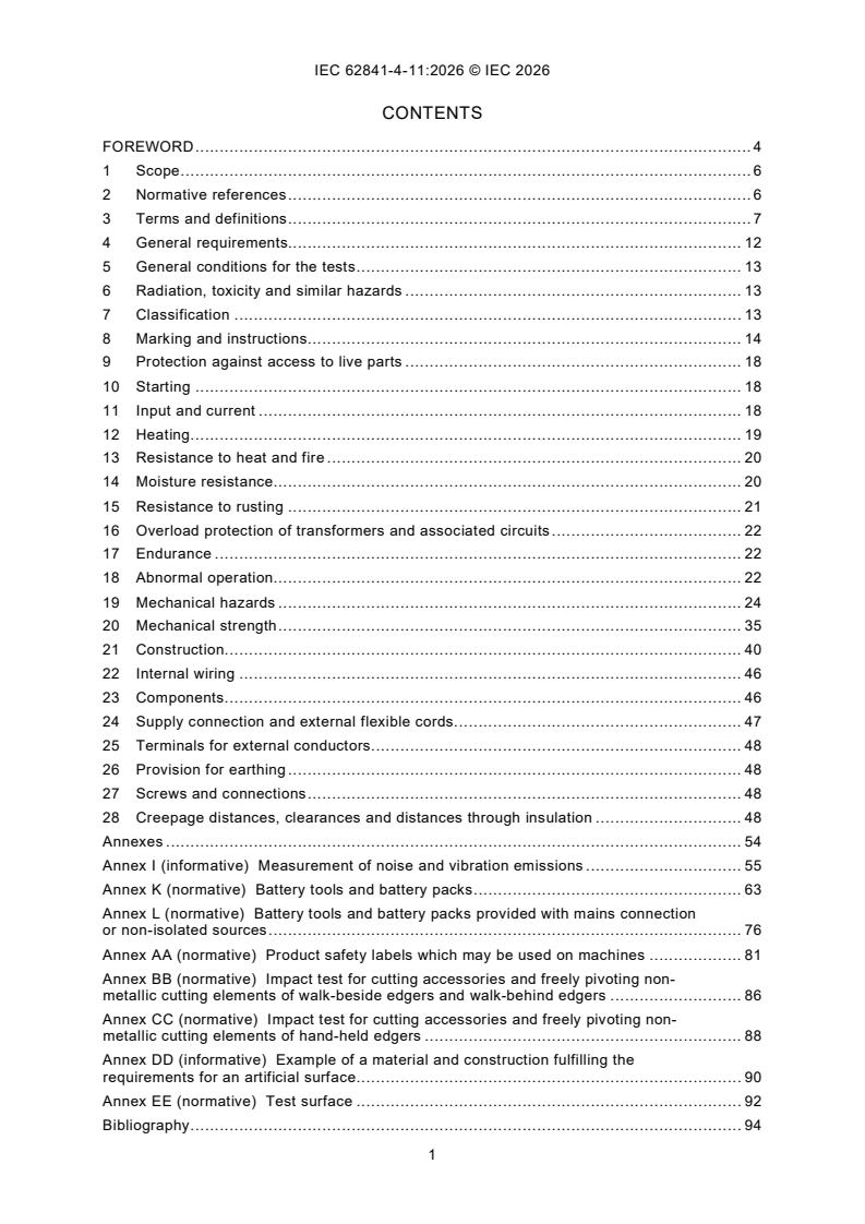 IEC 62841-4-11:2026 iec62841-4-11{ed1.0}en - Electric motor-operated hand-held tools, transportable tools and lawn and garden machinery - Safety - Part 4-11: Particular requirements for edgers - Page 3 preview