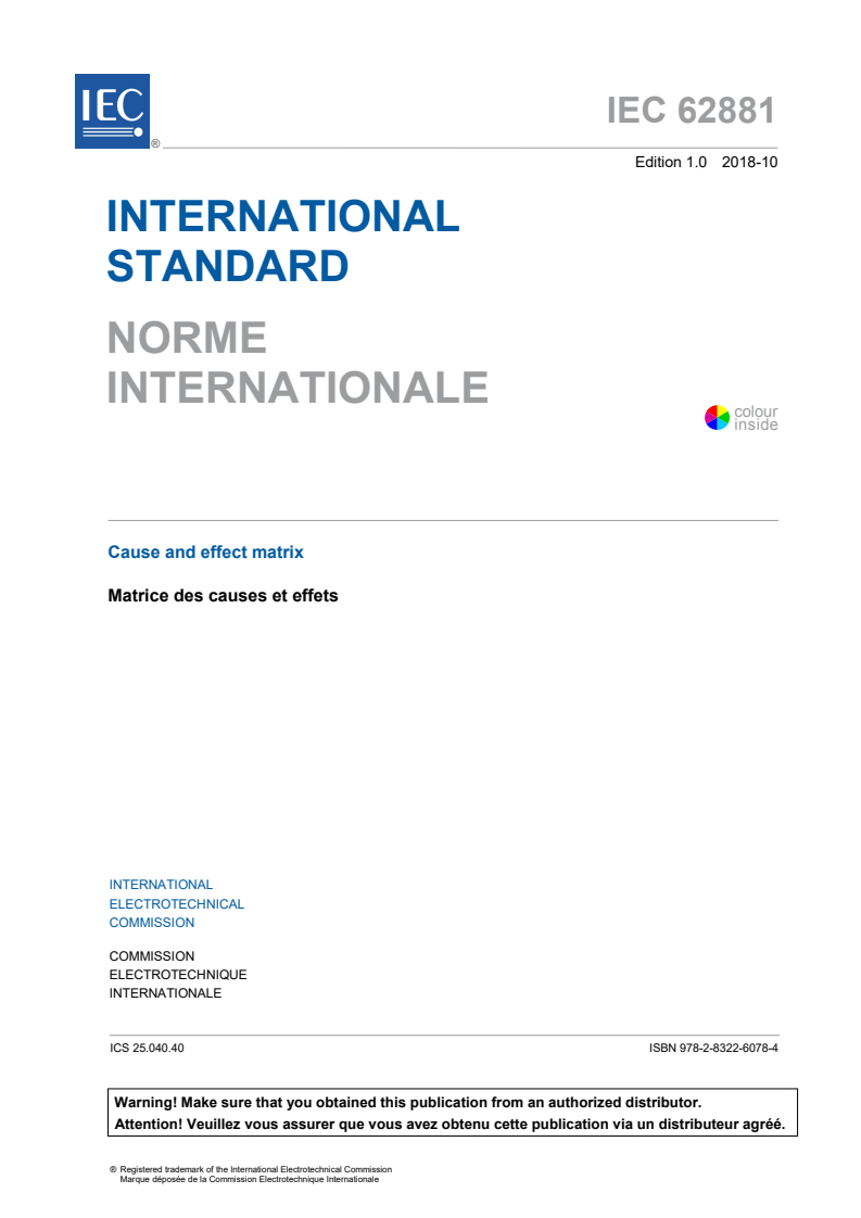 IEC 62881:2018 IEC 62881:2018 - Cause and effect matrix
Released:10/10/2018 - Page 3 preview