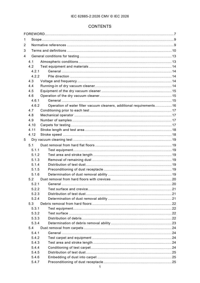 IEC 62885-2:2026 REDLINE IEC 62885-2:2026 CMV - Surface cleaning appliances - Part 2: Dry vacuum cleaners for household or similar use - Methods for measuring the performance - Page 3 preview