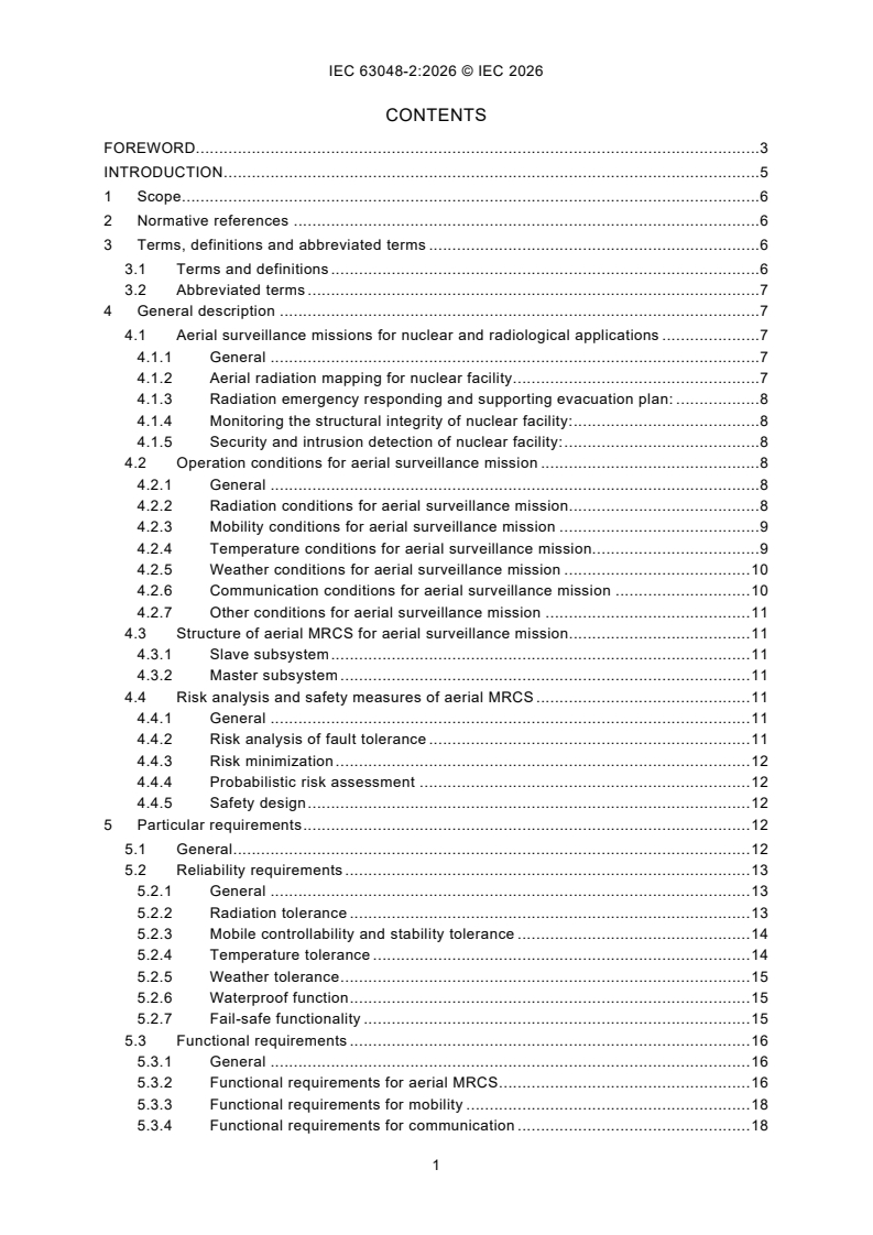IEC 63048-2:2026 IEC 63048-2:2026 - Mobile remotely controlled systems (MRCSs) for nuclear and radiological applications - Part 2: Particular requirements for aerial surveillance - Page 3 preview